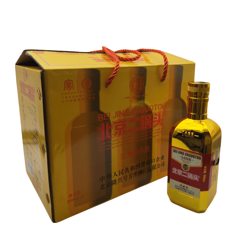 北京方庄二锅头隆兴号46度金瓶粮食酒方瓶46度清香型500ml*6瓶