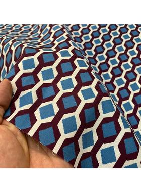 【C-01】蜂窝格子图案布料 蓝色菱形格纹面料 手工缝纫纯棉印花布