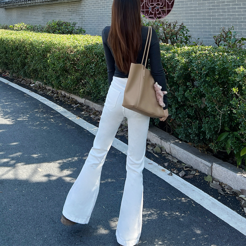 白色微喇牛仔裤子2025年春夏浅色弹力修身喇叭裤女高腰显瘦马蹄裤