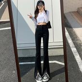 黑色微喇开叉牛仔裤 子 高腰显瘦直筒喇叭裤 女2025年新款 拖地鱼尾裤
