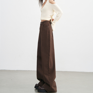 棕色阔腿牛仔裤子2025新款今年流行爆款卡其色宽松显瘦直筒裤女款
