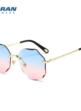 太阳镜显瘦切边女海洋片太阳眼镜大脸墨镜多边形2025新款无框网红