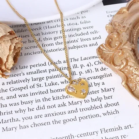 锆石18k钛钢法式ins项链耳钉桃心冷淡风吊坠镀P016-F529套装复古