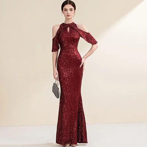 宴会高端主持人气质简约鱼尾裙子名媛修身晚礼服裙晚宴女宴会长款