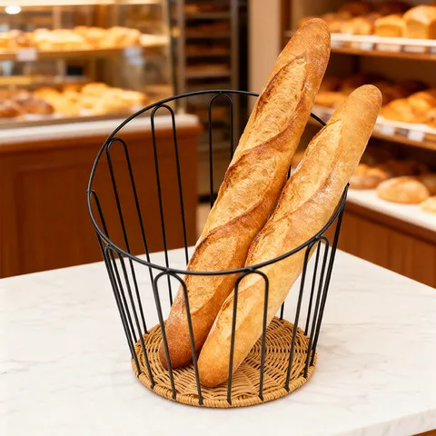 烘焙篮面包篮欧式法棍藤编防锈铁筐蛋糕店编织法棍面包篮