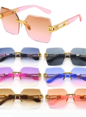 新款无框太阳镜通勤方形glasses时尚钻石切边2023女士欧美墨镜sun