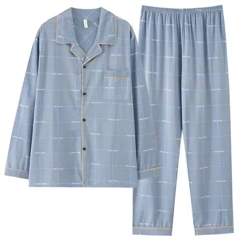 纯棉男士春秋季睡衣宽松中青年加大码爸爸长袖家居服两件套装