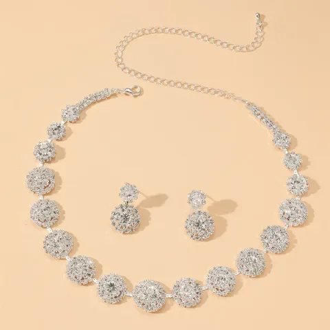 耳坠超闪奢华礼服满钻高级感耳环婚纱套装项链新娘欧美配饰品