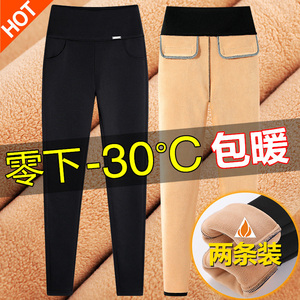 加绒裤女外穿打底裤女裤秋冬一体羊羔绒妈妈裤子女加厚保暖棉裤女