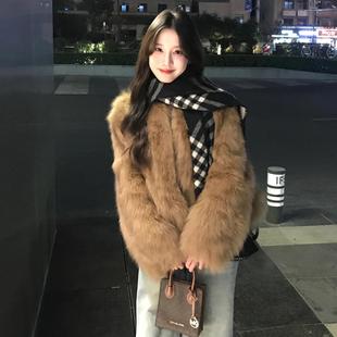 棕色毛毛外套女秋冬高级感超好看环保皮草年轻款 洋气皮毛一体外套