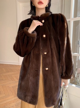 冬季新款2025水貂环保天鹅绒整貂貂皮大衣女中长款皮草外套年轻款