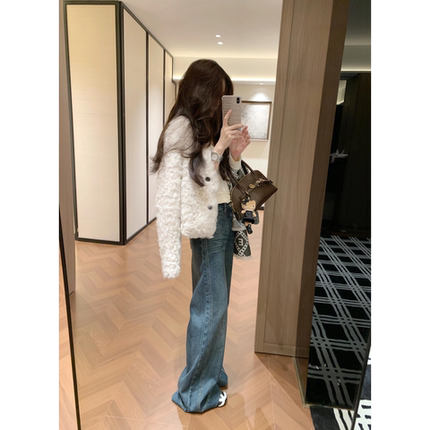 加厚保暖环保小湖羊皮草外套女短款小香风仿羊羔毛皮毛一体大衣