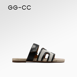 沙滩鞋 女2025年夏季 新款 休闲镂空凉拖鞋 时尚 GGCC法式 编织风拖鞋