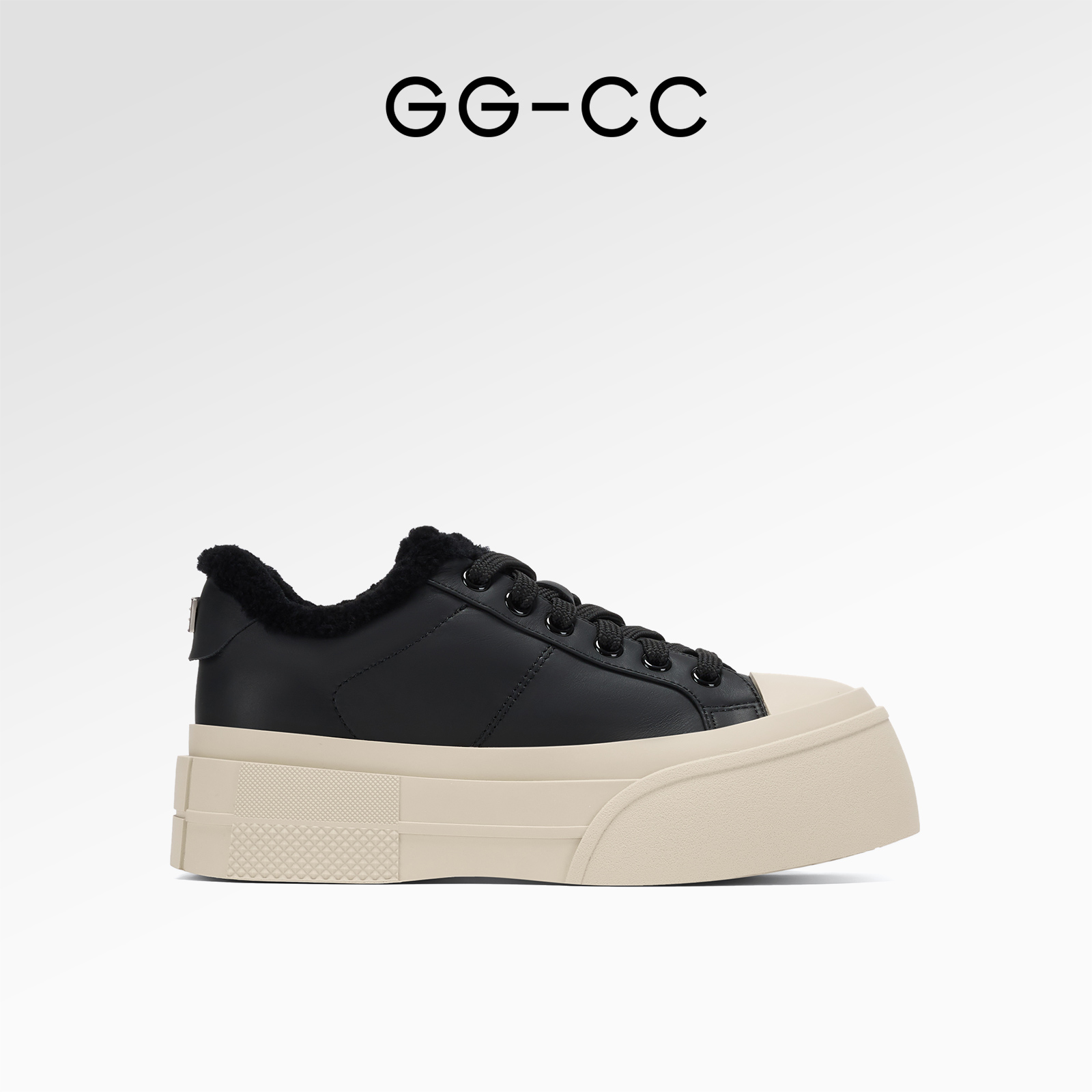 GGCC潮流厚底毛毛板鞋冬季新款羊毛绒里保暖休闲鞋女鞋