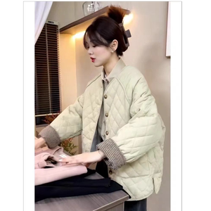 设计感菱格羽绒棉服外套女2025冬季小香风夹棉小个子韩系棉袄棉衣