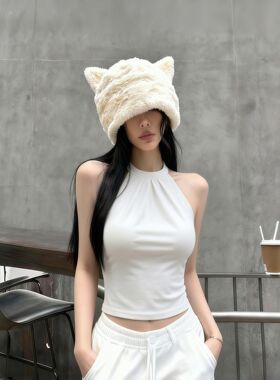 纯欲穿搭白色压褶设计挂脖背心女2026春新款性感辣妹内搭外穿上衣