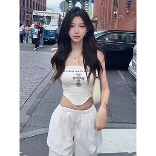 辣妹纯棉美式十字架印花吊带抹胸女夏季高级感短款无袖小背心上衣