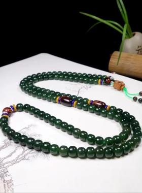 和田玉青玉老型珠毛衣链