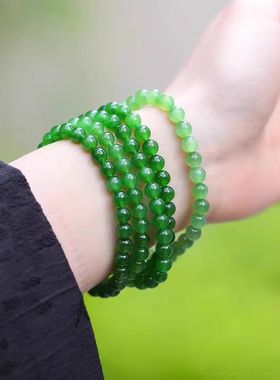 天然和田玉碧玉阳绿圆珠手串