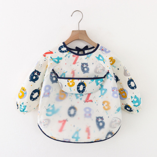 纯棉宝宝罩衣防水防脏儿童吃饭围兜围裙婴儿带围兜长袖可穿反穿衣