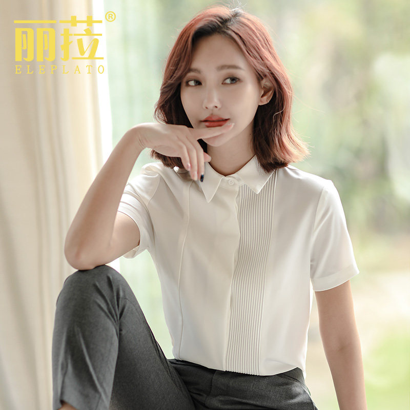 雪纺衫白衬衫女夏季短袖设计感小众洋气白色薄款衬衣职业装工作服