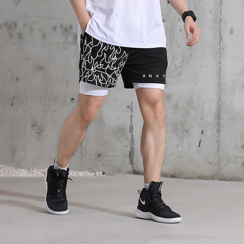ANVTT 篮球短裤男假2件美式速干内衬运动跑步短裤双层深蹲三分裤