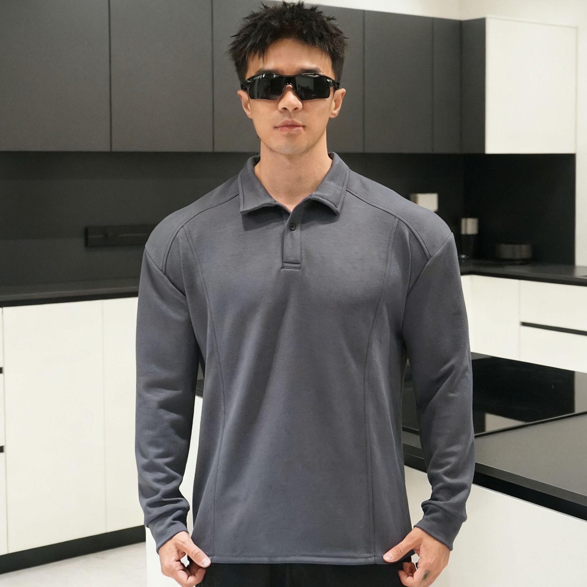 美式重磅纯色休闲翻领T恤