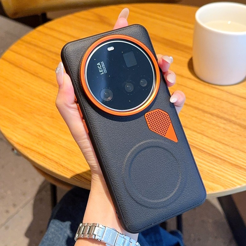 高端散热金属孔适用小米15ultra手机壳14utra轻奢荔枝纹15u保护套真皮防摔xiaomi大孔镜头加高外壳uitra磁吸
