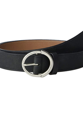 美产Allen Edmonds牛皮皮带 黑棕深头层牛皮圆扣合金光面针扣单圈