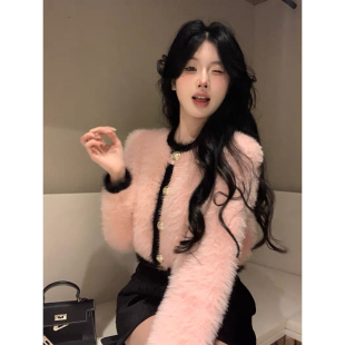 小香风马海毛毛衣女秋冬款 软糯外套上衣 纯欲法式 名媛水貂绒针织衫