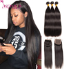 8ABrazilian human virgin straight hair 3pc with lace closure