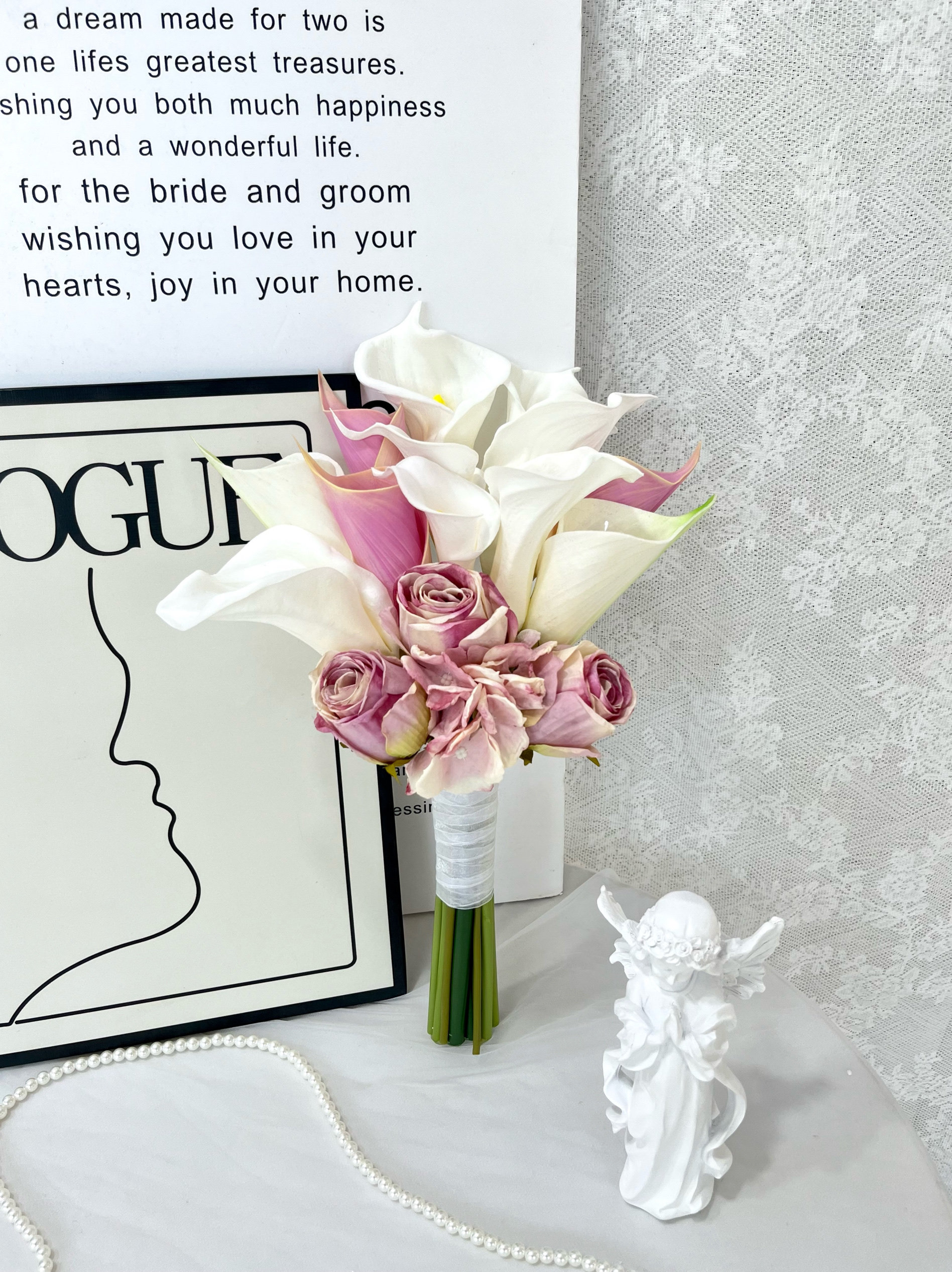 高档新娘手捧花结婚仿真花假花婚礼韩式婚纱照领证拍照花束马蹄莲