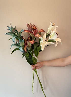 法式油画香水百合仿真花假花摄影道具婚纱复古花束婚礼堂装饰花艺