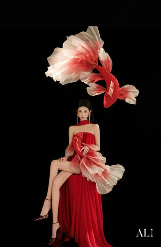 新年影楼拍照结婚红色暴富锦鲤金鱼摄影道具新中式订婚婚礼装饰鱼
