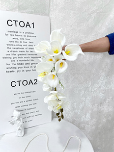 高档新娘手捧花韩式婚礼蝴蝶兰瀑布影楼婚纱拍照假花领证登记花束