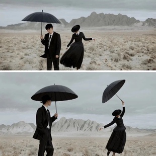 新款街拍摄影大黑伞影楼婚纱写真拍摄道具外景法式复古黑色雨伞