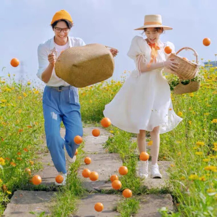 新款婚纱旅拍摄影道具创意影楼拍照外景韩式小清新拍摄道具筐橙子