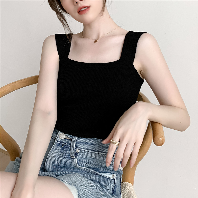 宽肩带吊带背心女夏外穿修身显瘦百搭冰丝针织打底衫内搭无袖上衣