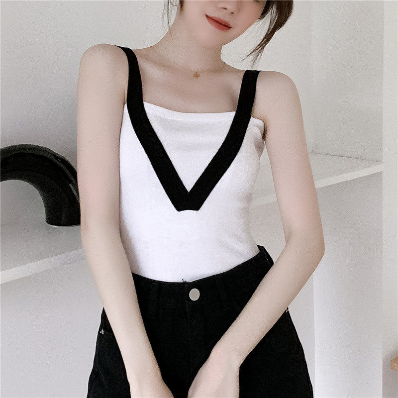 夏季冰丝吊带背心女外穿韩版显瘦百搭针织打底衫内搭短款无袖上衣