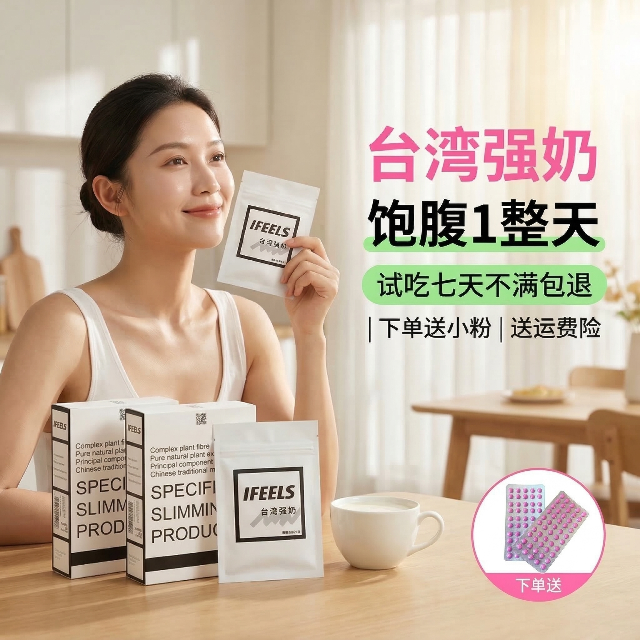IFEELS台湾强奶正品加强版抑体脂压片糖果饱腹奶片控嘴饿微商同款
