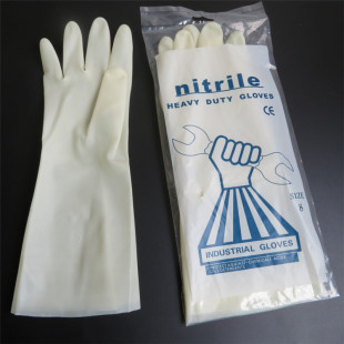 白色耐酸碱丁腈手套防化橡胶耐磨印刷防油洗碗家务工业劳保胶手套