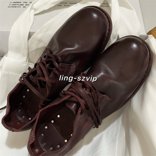 特价清 固特异工艺guidi792z 山竹红色 马皮系带德比鞋  真皮单鞋