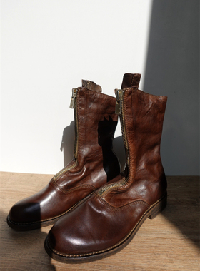 手工缝制新款guidi 310马皮靴 前拉链水洗做旧马丁靴平跟短靴