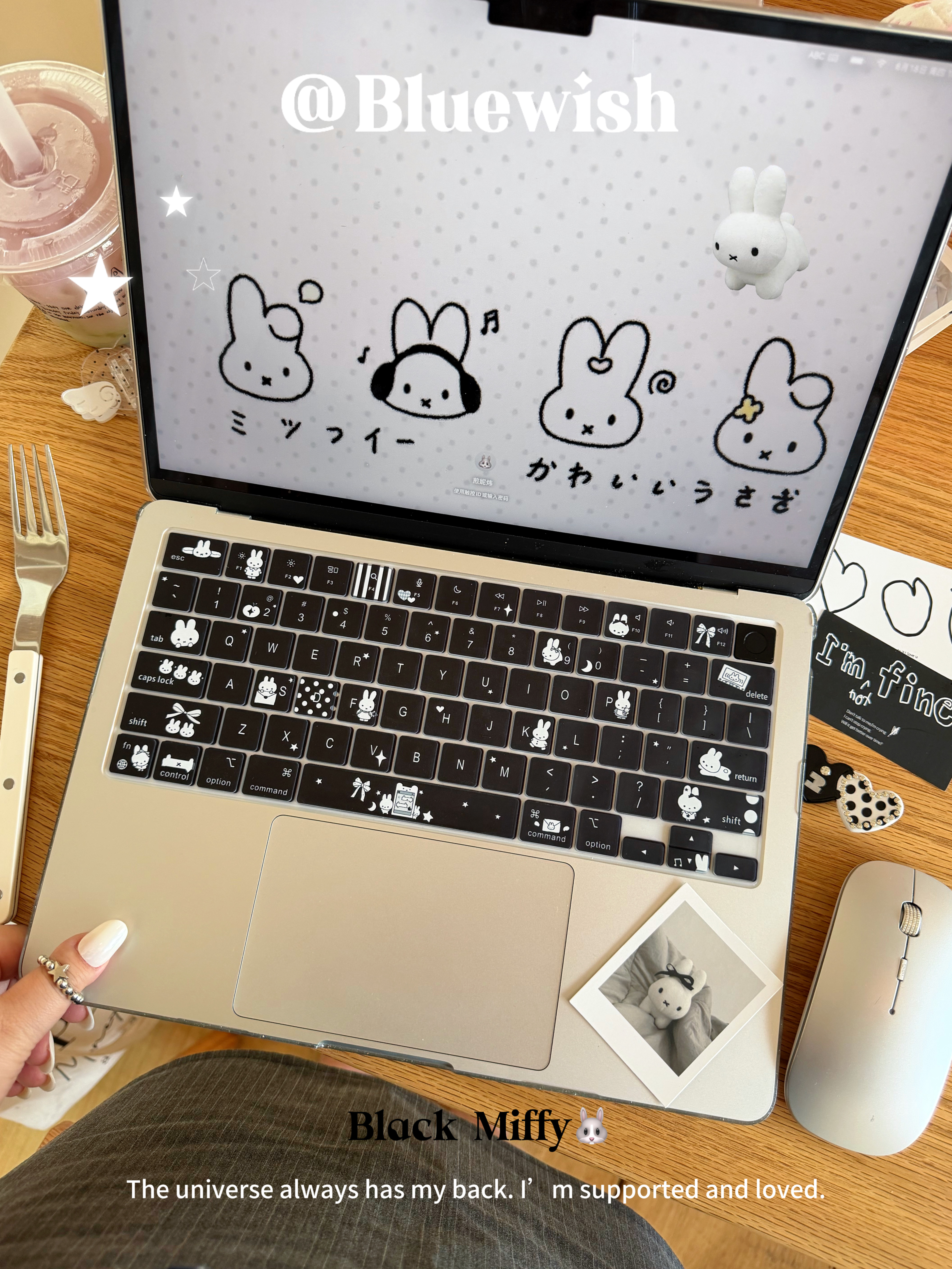 Bluewish黑白米菲苹果可爱键盘膜Macbookpro防水neo防污air1314