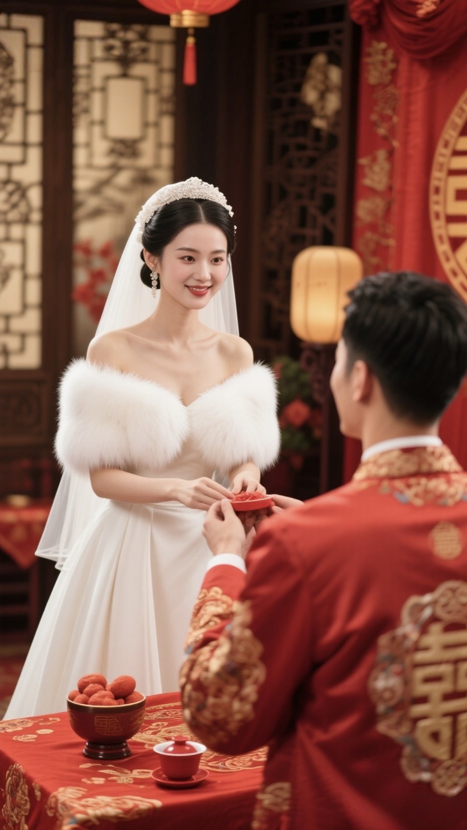 婚纱披肩冬季2025新款高档皮草结婚新娘礼服秀和服外搭斗篷披风厚