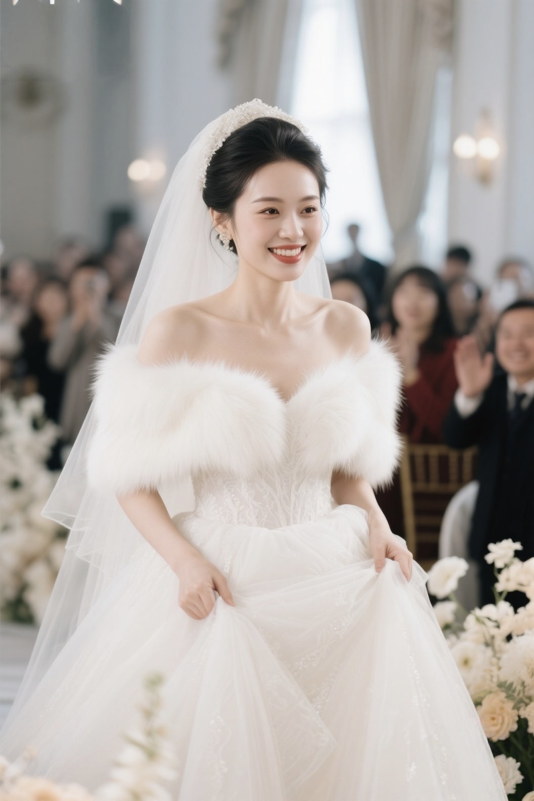 高档婚纱披肩婚礼新娘2025新款仿狐狸毛旗袍礼服外搭皮草斗篷披风