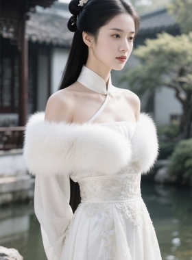 礼服披肩女冬季2025新款婚纱披肩仿狐狸毛毛新娘伴娘旗袍外搭加绒