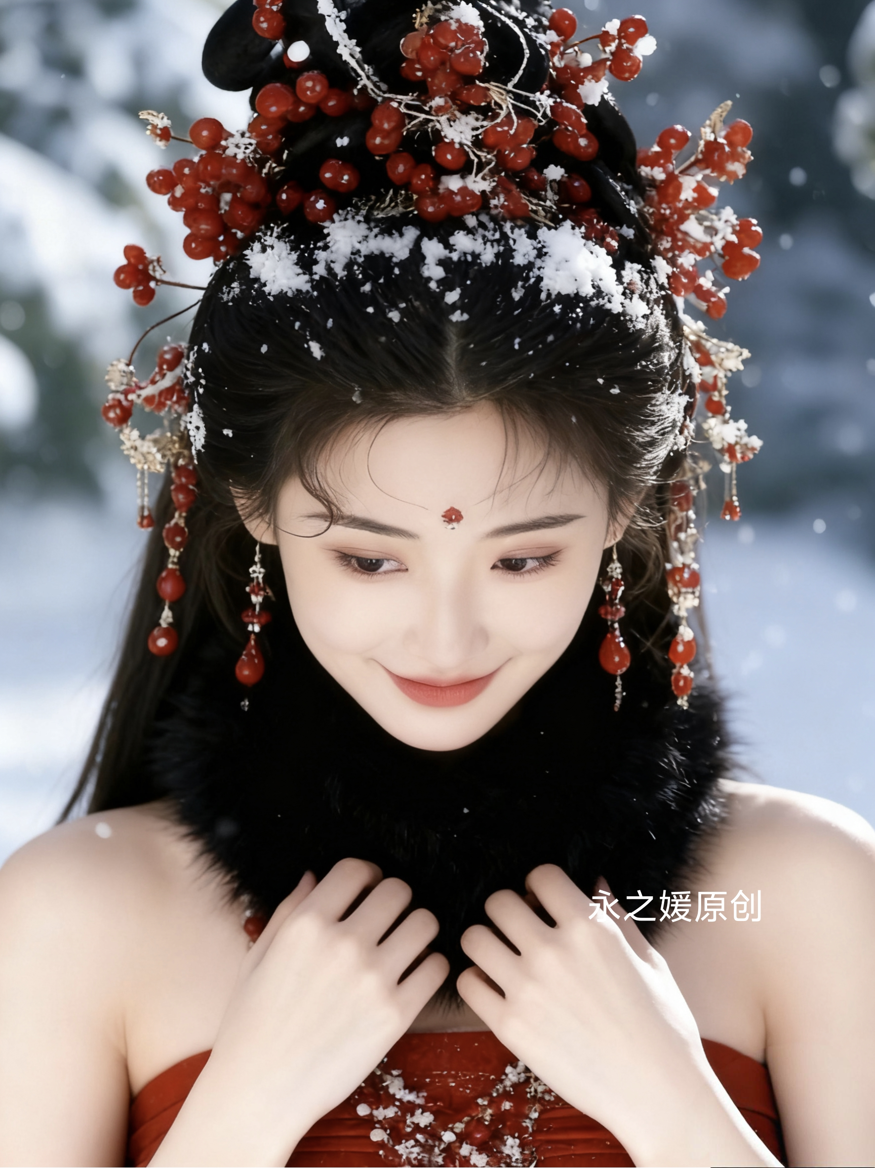 永之媛古风甜美黑色毛毛围巾女冬季小香风穿搭彷皮草狐狸毛领围脖