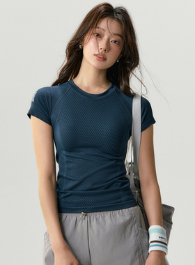 瑜伽短袖女新款紧身速干运动t恤跑步普拉提训练服健身上衣套装裤