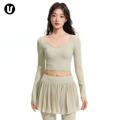 Umeko瑜伽服长袖带胸垫运动上衣
